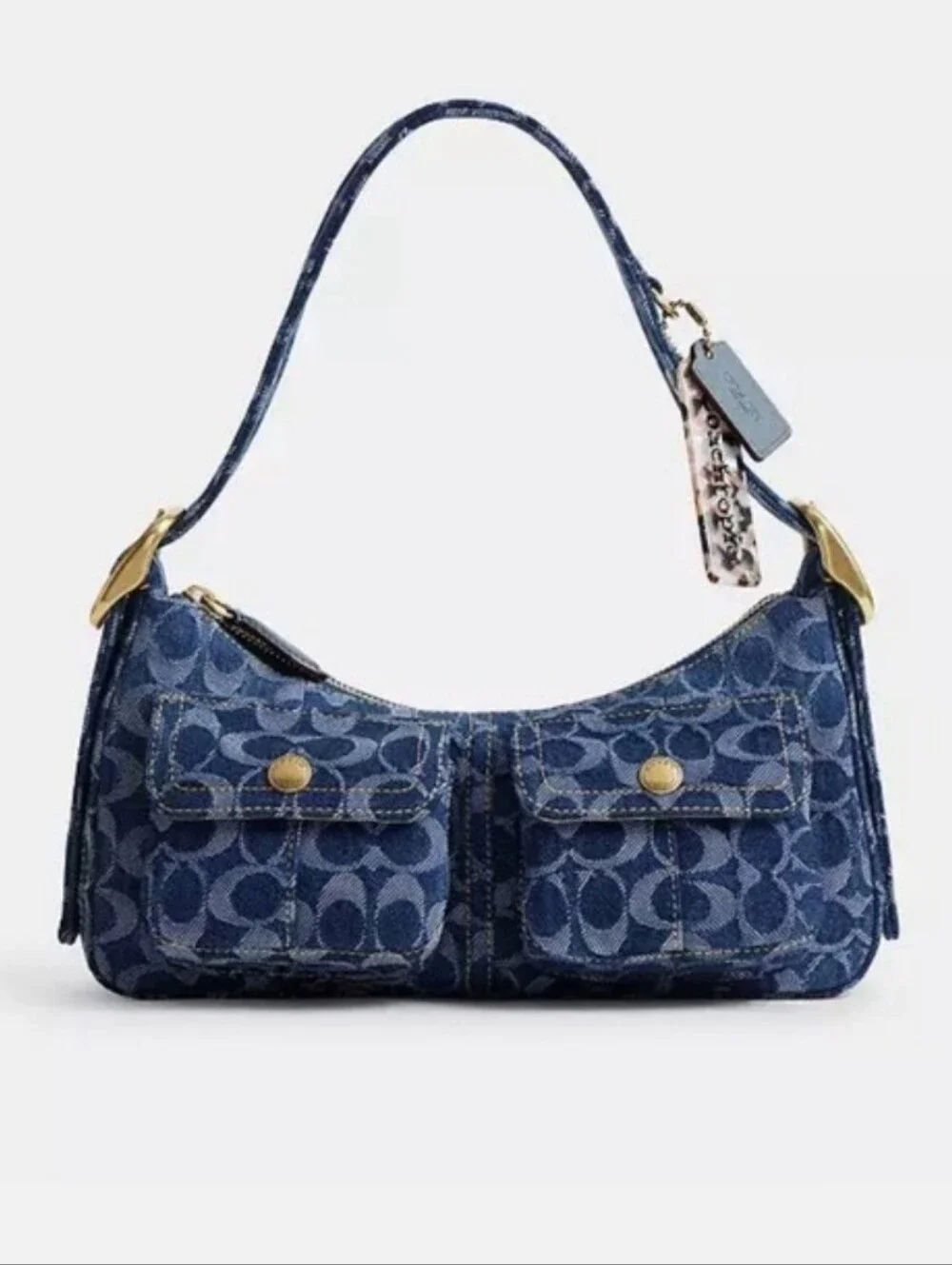 Coach Denim Signature Shoulder Bag in Blue with Gold-Tone Hardware - Picture 1 of 2